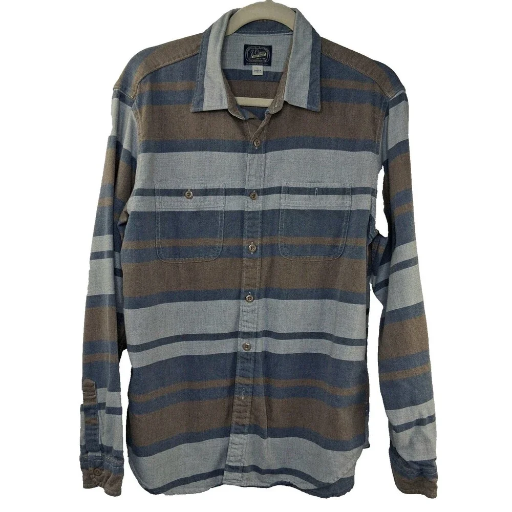 J.Crew Brushed Midweight Cotton Stripe Shirt H4831 Men's Size L Button Front W